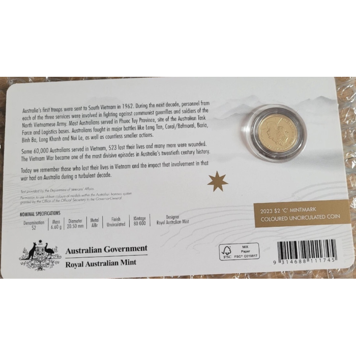 2023 Vietnam War $2 / c mint Carded Coin UNC 
