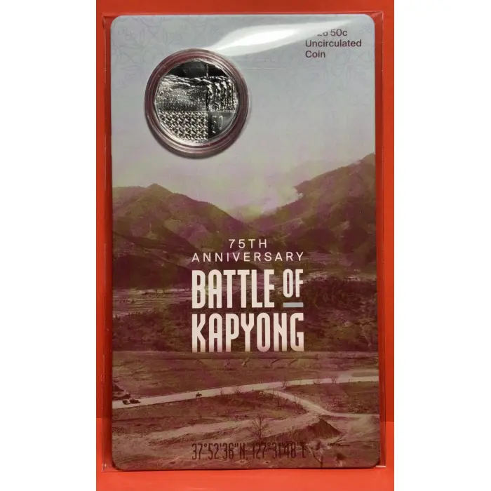 2026  .50c Battle of Kapyong 75th Anniversary Uncirculated Coin on Large Card