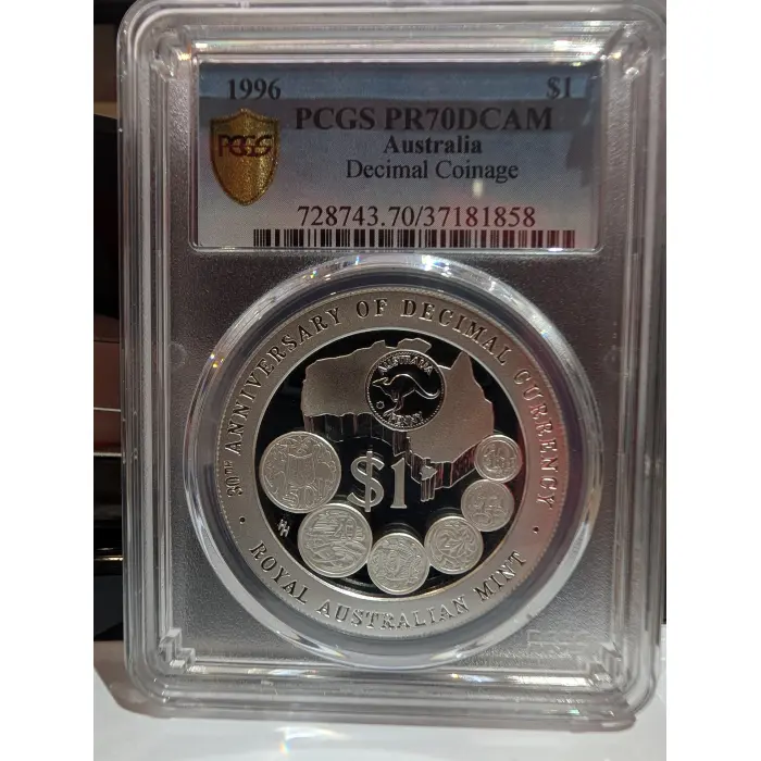 1996 $1 1oz Fine Silver 30 years of Decimal Coinage PCGS PR70DCAM