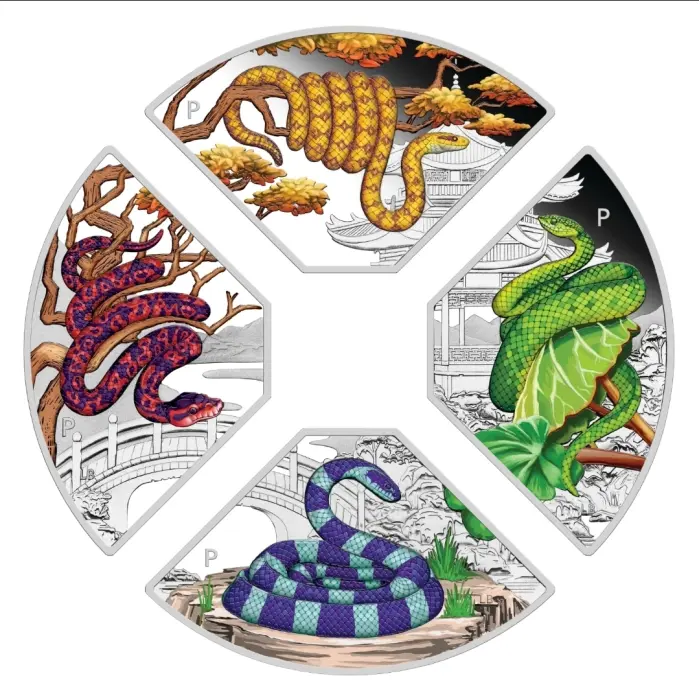 2025 Lunar Year of the Snake Quadrant Silver $1 4-Coin Set 4x1oz 99.99
