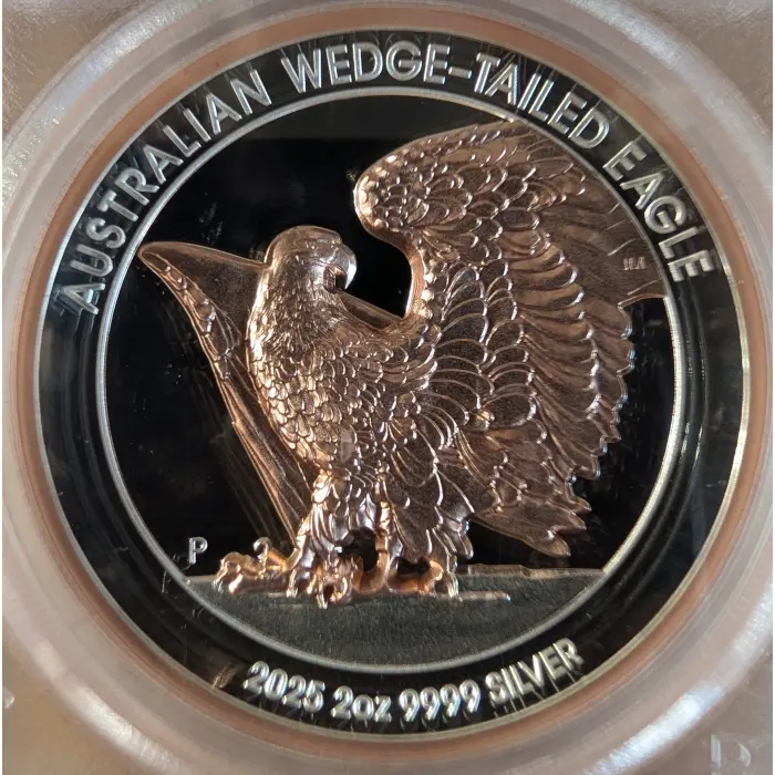 2025 $2 2oz Silver Wedge-Tailed Eagle (Gilt) TOP POP PR70 Cert #61287550