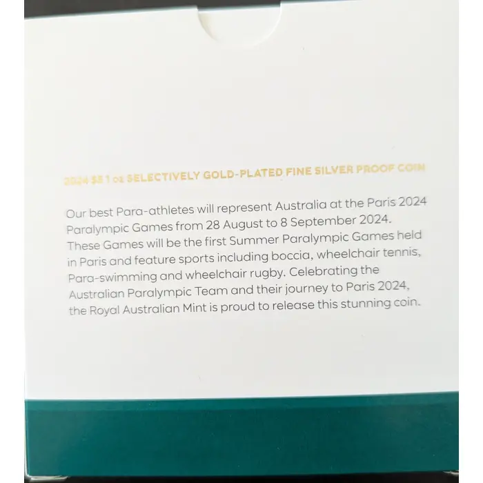 2024 $5  –  1oz Silver, Gold-Plated Australian Paralympic Team only 2,024 minted