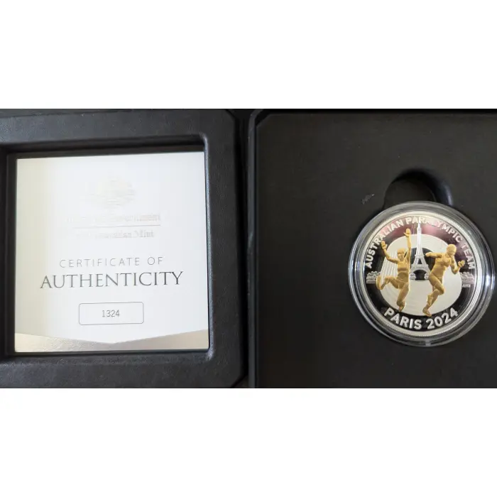 2024 $5  –  1oz Silver, Gold-Plated Australian Paralympic Team only 2,024 minted