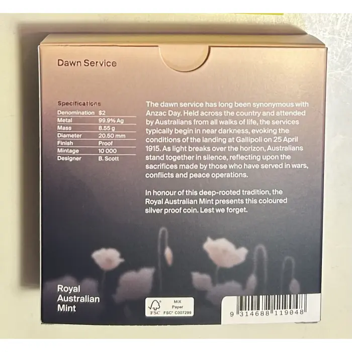 2026 $2 Dawn Service ‘C’ Mintmark Coloured Silver Proof Coin