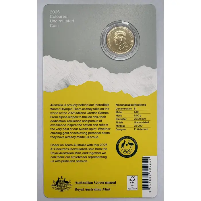 RAM $1 2026 Winter Olympic and Paralympic Coloured Coins