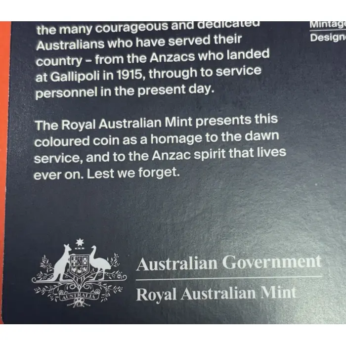 2026 $2 “C” Mintmark Dawn Service Coloured Uncirculated Coin on Large Card