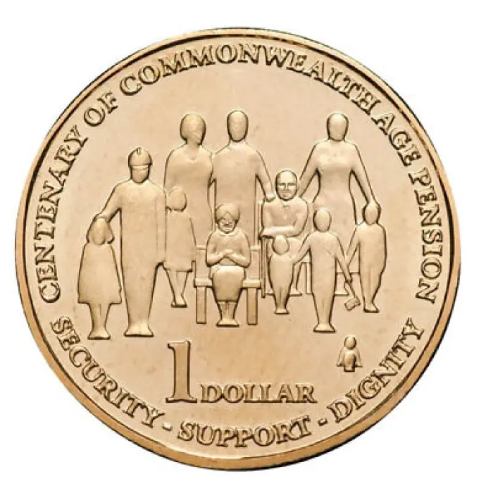 $1 2009 100th year of the Age Pension Circulated AUS One Dollar Coin