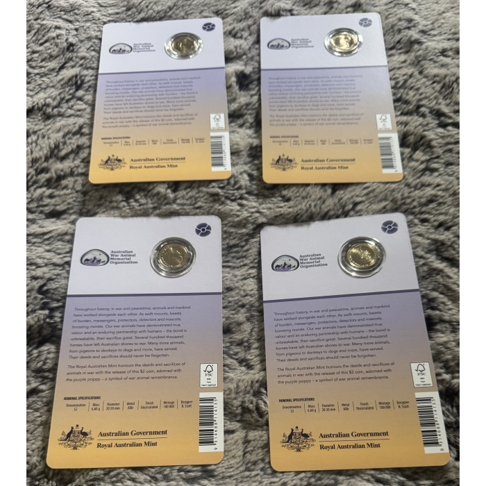 2024 RAM War Animals Remembrance $2 ‘C’ Mintmark coloured uncirculated coin 