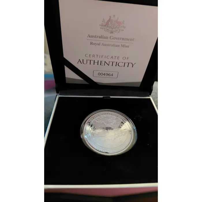  Silver - 2019 Proof Domed $5 Coin - 1626 A New Map of The World - RAM