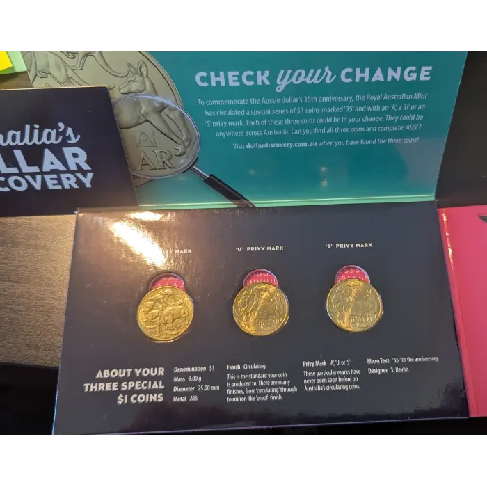  2019, $1 Australia's Dollar Discovery,  Complete Set A, U, S, (Circulated)