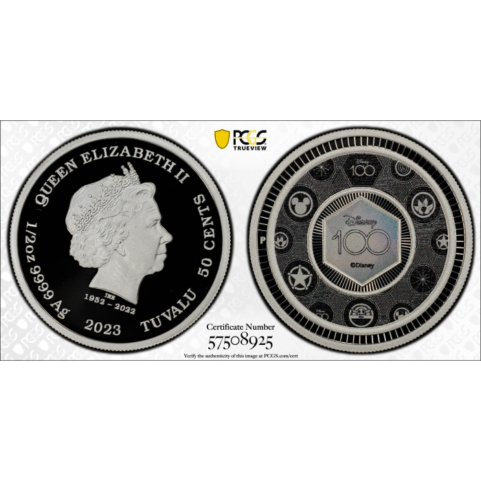 2023 50c TUVALU DISNEY 100th ANNIVERSARY 1/2oz SILVER PROOF PR70DCAM *TOP POP*