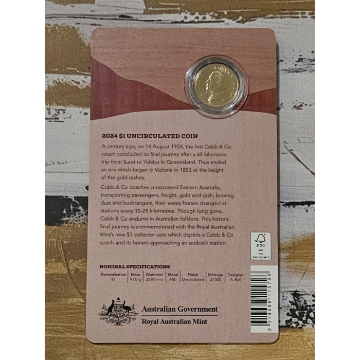 2024 $1 Cobb & Co 'Centenary of the Last Coach Passenger Service in Australia' C