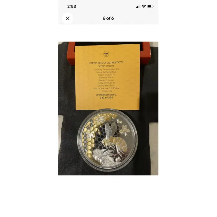 2026 Niue Honey Bee 5oz Black Proof Silver Coin - Gold Gilded - Mintage 350 - IN