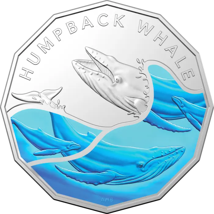 🐋 2023 Fifty Cent 50c Aust Antarctic Territory  Humpback Whale  Unc Coloured 💦