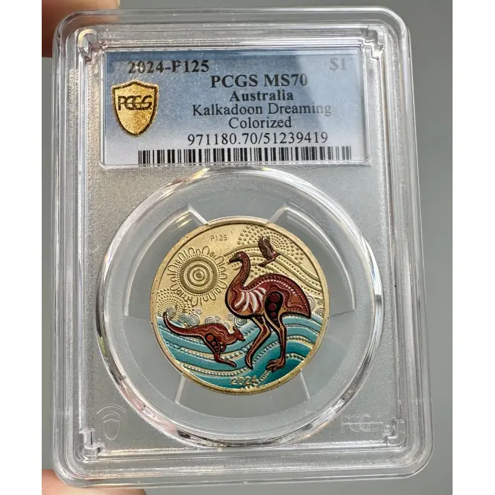 2024 Kalkadoon Dreaming PCGS MS70 Graded $1 Coloured Coin *TOP POP   