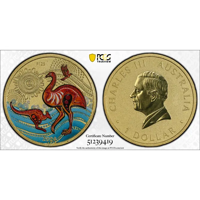 2024 Kalkadoon Dreaming PCGS MS70 Graded $1 Coloured Coin *TOP POP   