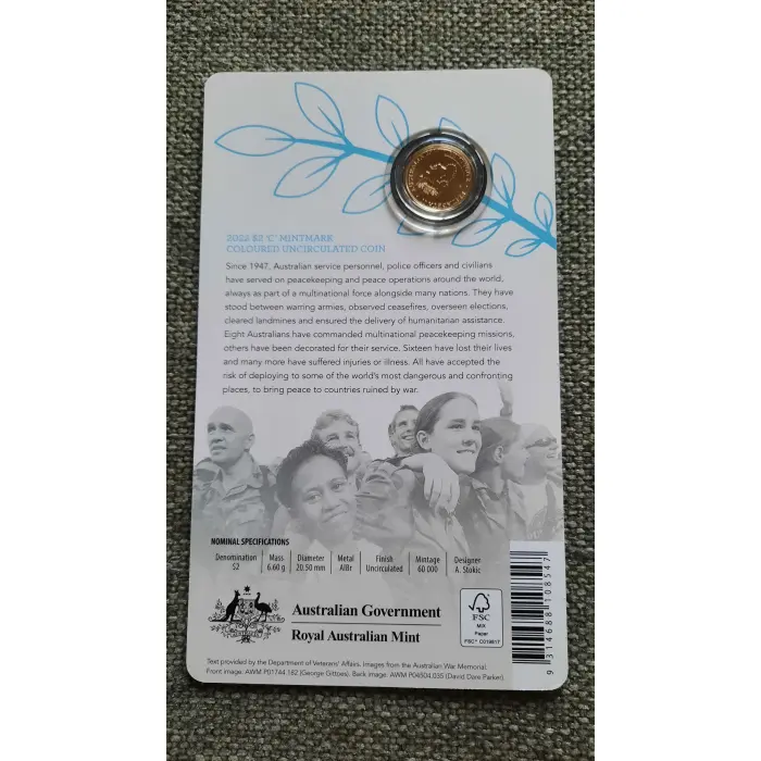 2022 75th Anniversary of Peace Keeping Coloured $2 Mintmark UNC