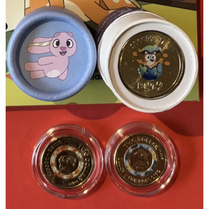 2026 Bluey Folder/Tube/Till Coins - 7 Coins Including. **COLOURED SLEEPYTIME