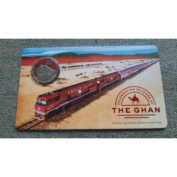 2019 Celebrating 90 Years of The Ghan UNC coloured 50 cents Carded Coin