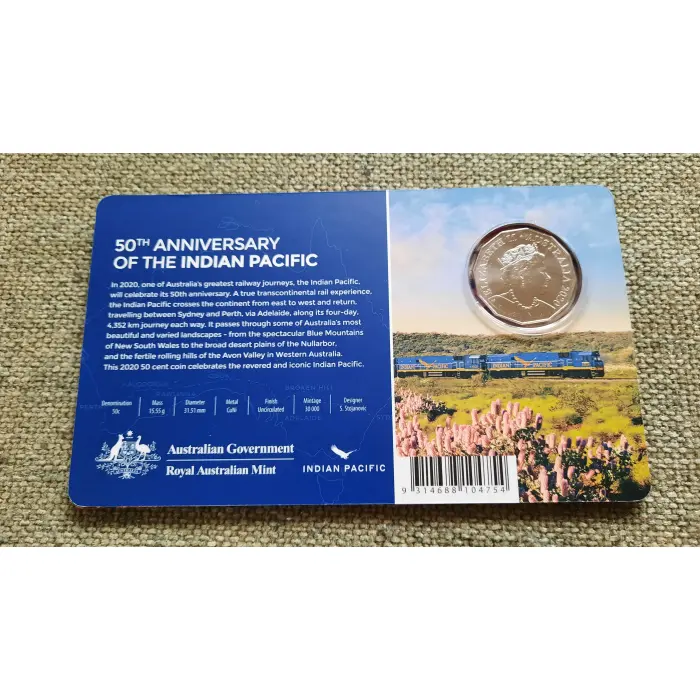 2020 Celebrating 50th Anniversary of Australia Indian Pacific Coloured 50c Coin