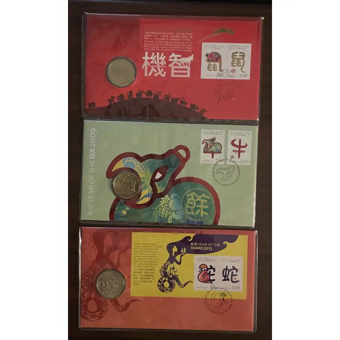 6x Postal Numismatic Covers (PNC) ‘year of the’ Chinese zodiac coin & stamp