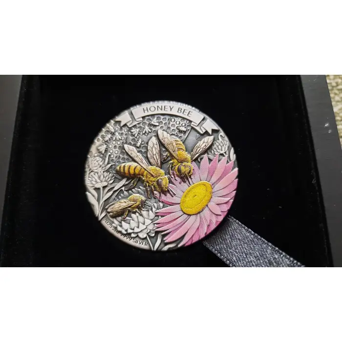 2025 Honey Bee 2oz Silver Antiqued Coloured Coin