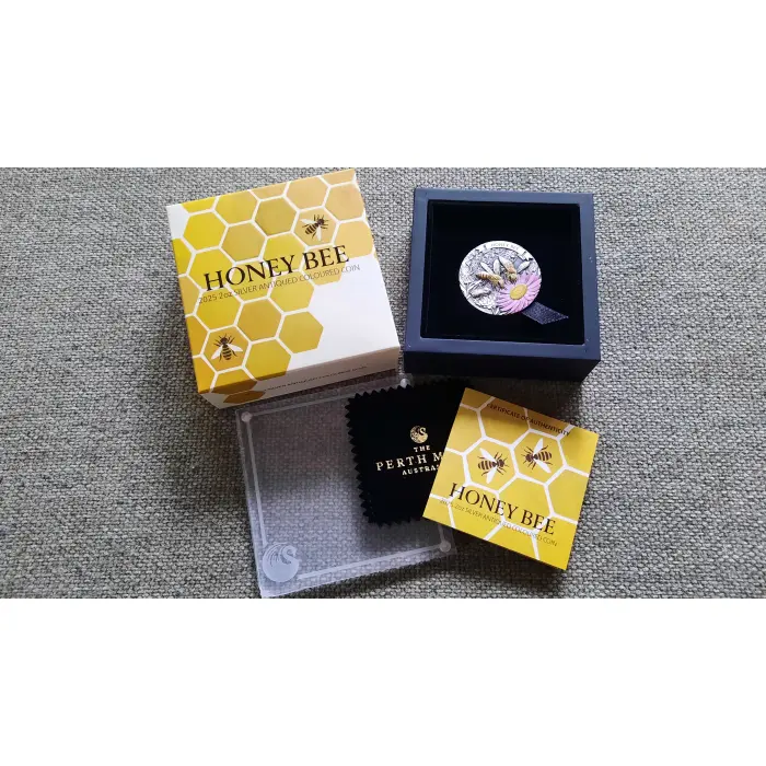 2025 Honey Bee 2oz Silver Antiqued Coloured Coin