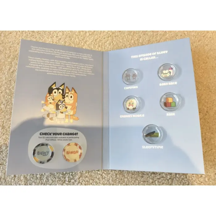 2026 Bluey Coin $2 UNC Collector Folder and 5 Coin in Sealed Tube 