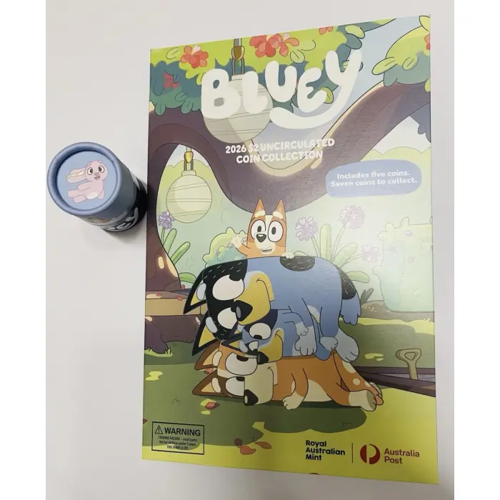 2026 Bluey Coin $2 UNC Collector Folder and 5 Coin in Sealed Tube 