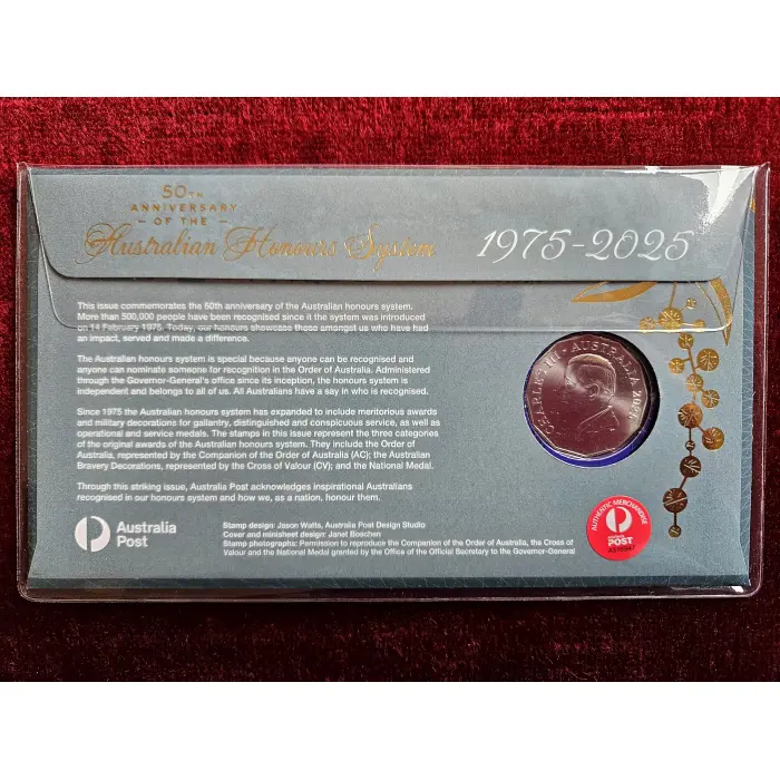2025 50c 50th Anniversary of Aust Honours System Impressions PNC Mintage 350 