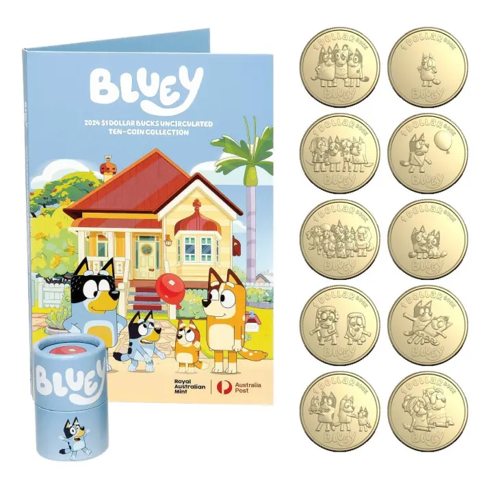 Australia Bluey 2024 $1 COLOURED Blueybucks Uncirculated RARE 10-Coin Collection Aus Dollar Coins