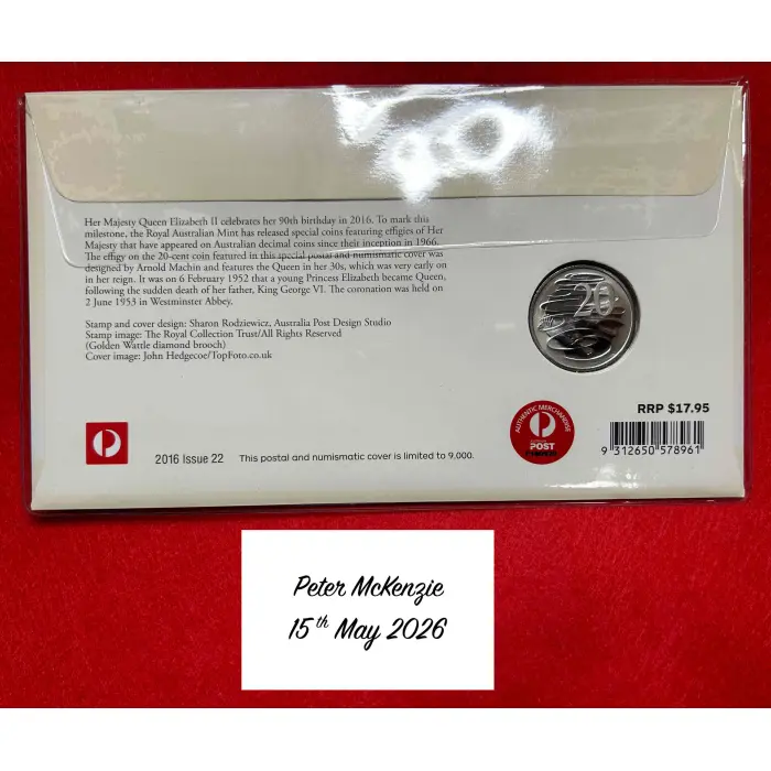 2016 Queen Elizabeth II 90th Birthday PNC Machin 20c Portrait.