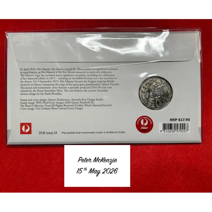 2016 Queen Elizabeth II 90th Birthday PNC 50c Ian Rank-Broadley Portrait