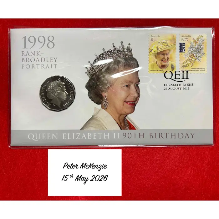 2016 Queen Elizabeth II 90th Birthday PNC 50c Ian Rank-Broadley Portrait