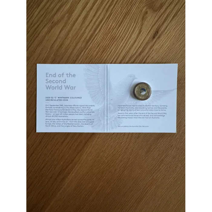 2020 $2 75TH  ANNIVERSARY-THE END OF WWII C MINT MARK CARDED COIN
