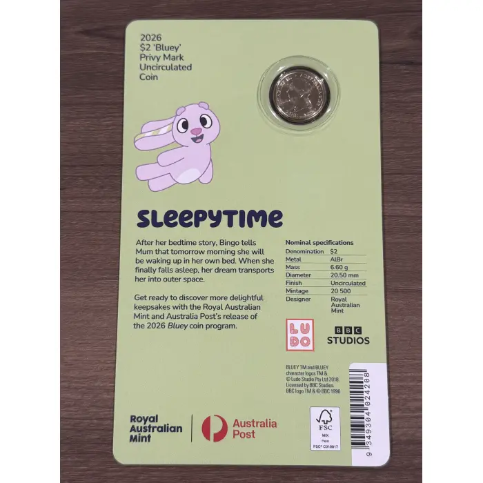 BLUEY 2026 $2 COIN IN CARD WITH PRIVY MARK – SLEEPYTIME