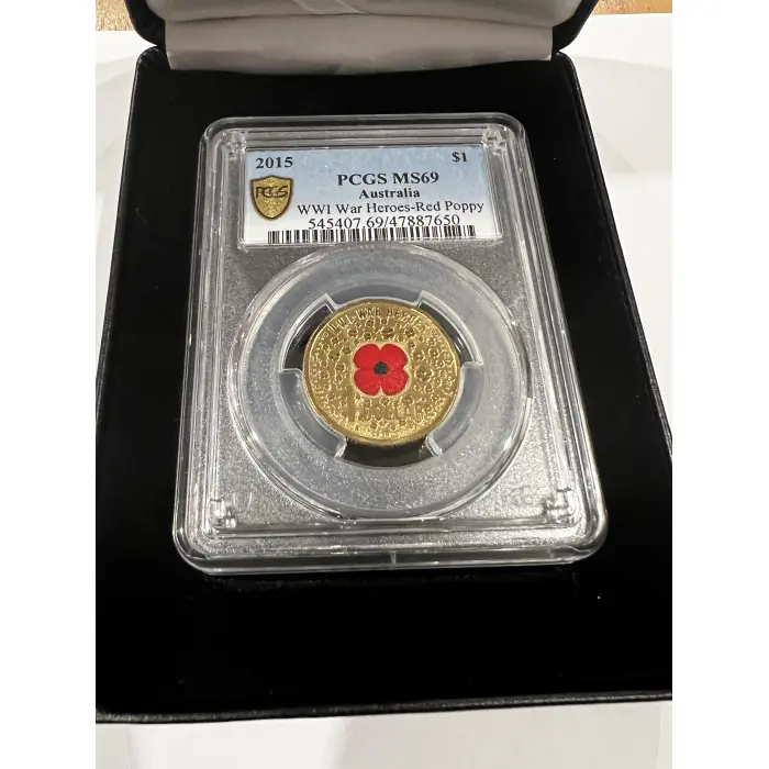 2015 $1 WW1 WAR HEROES RED POPPY COLORIZED PCGS MS69  TOP POP!!!!! 