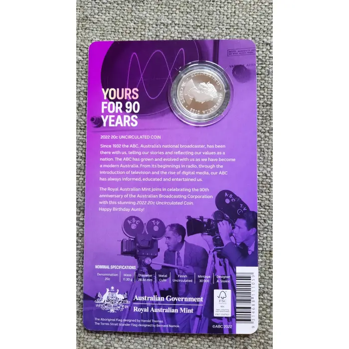 2022 20c CuNi Uncirculated Coin – 90th Anniversary of ABC