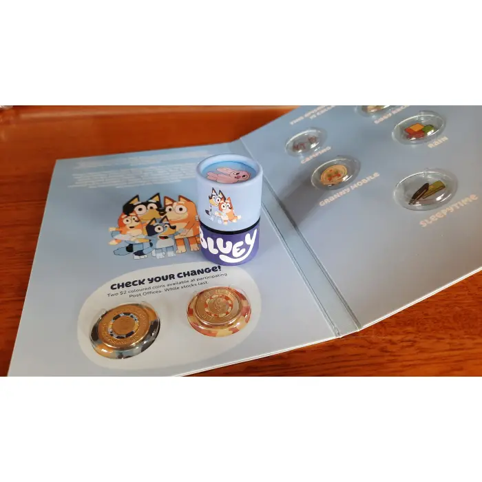 2026 Bluey 5 Coins Sealed Tube and Folder Plus 2 Coloured Till Coins