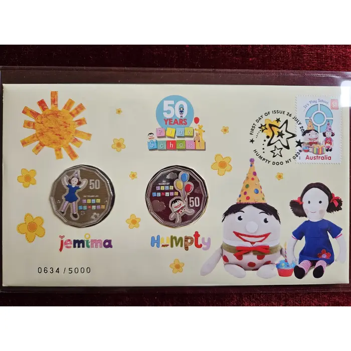 🌼 2016 50c 50 Years of Play School 'Jemima and Humpty' 2 Coin PNC Mintage 5000