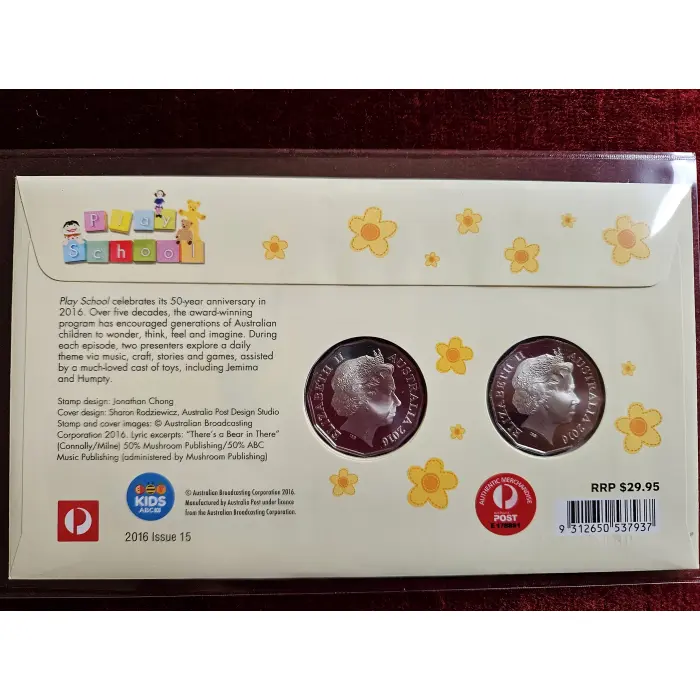 🌼 2016 50c 50 Years of Play School 'Jemima and Humpty' 2 Coin PNC Mintage 5000