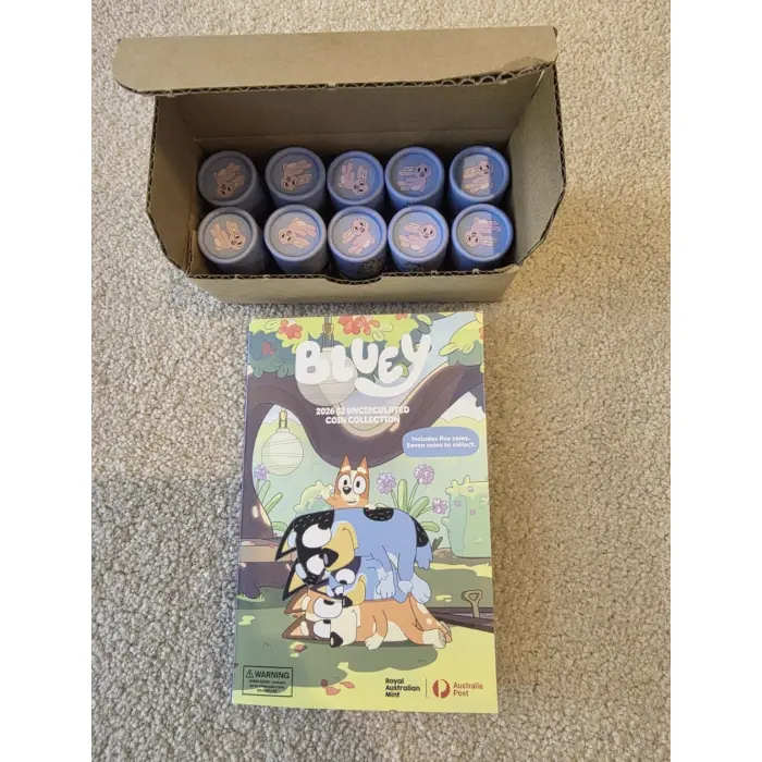 10 Sets of 2026 Bluey $2 UNC Collector Folder & 5 Coin Set in Sealed Tube