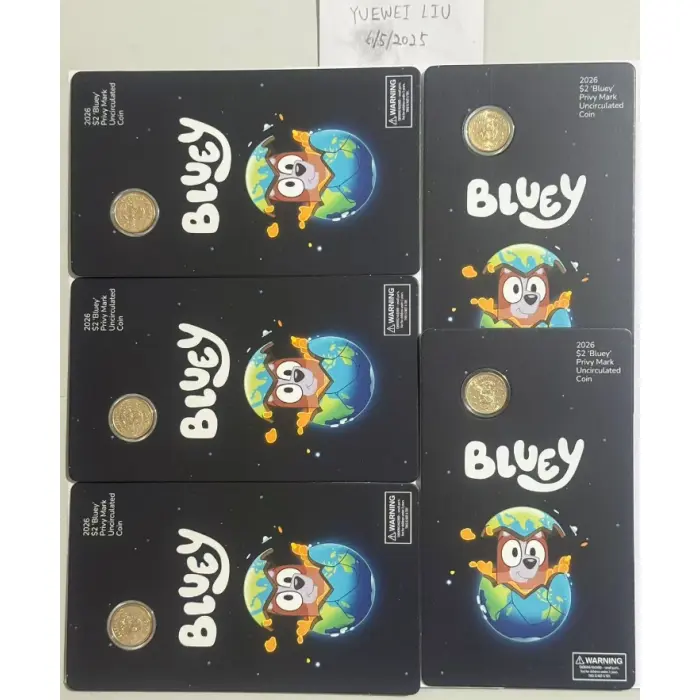 2026 Full Set of Bluey Privy Mark UNC $2 Coin in Card Set of 5