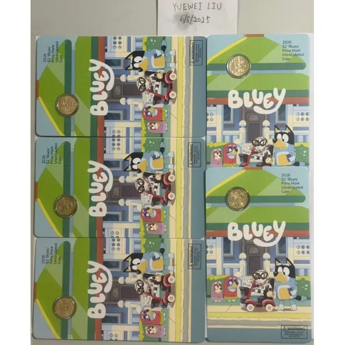 2026 Full Set of Bluey Privy Mark UNC $2 Coin in Card Set of 5