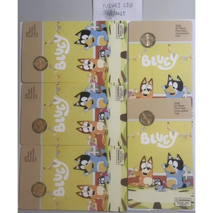 2026 Full Set of Bluey Privy Mark UNC $2 Coin in Card Set of 5