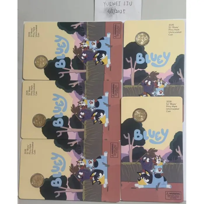 2026 Full Set of Bluey Privy Mark UNC $2 Coin in Card Set of 5