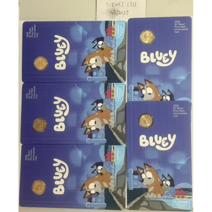 2026 Full Set of Bluey Privy Mark UNC $2 Coin in Card Set of 5