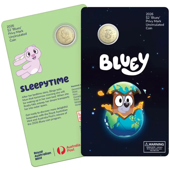 2026 Full Set of Bluey Privy Mark UNC $2 Coin in Card Set of 5