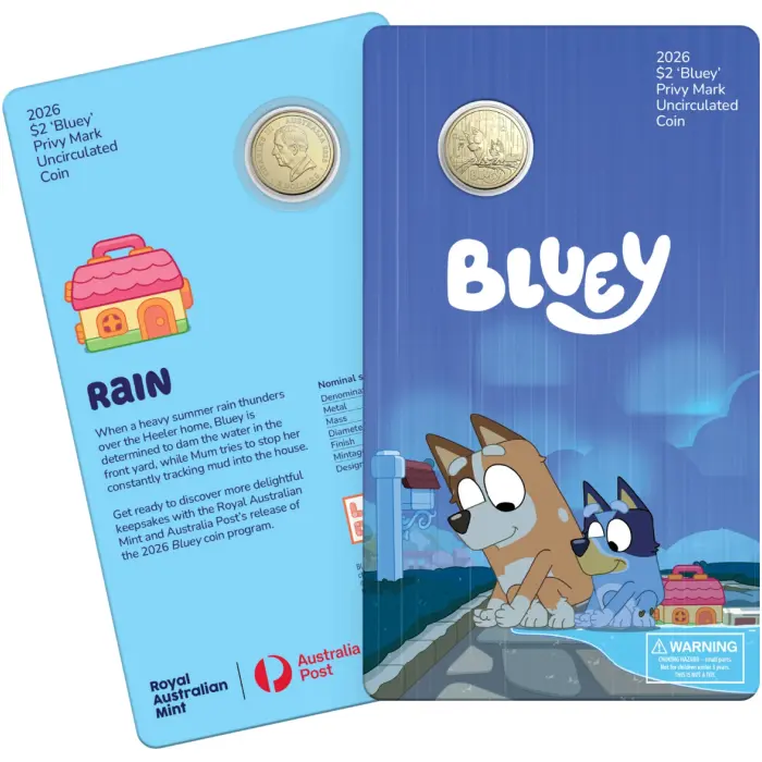2026 Full Set of Bluey Privy Mark UNC $2 Coin in Card Set of 5