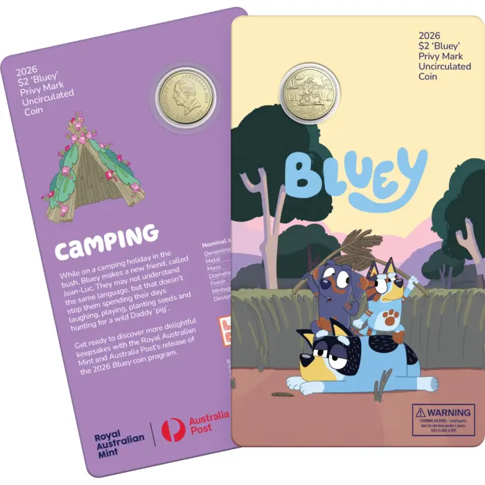 2026 Full Set of Bluey Privy Mark UNC $2 Coin in Card Set of 5